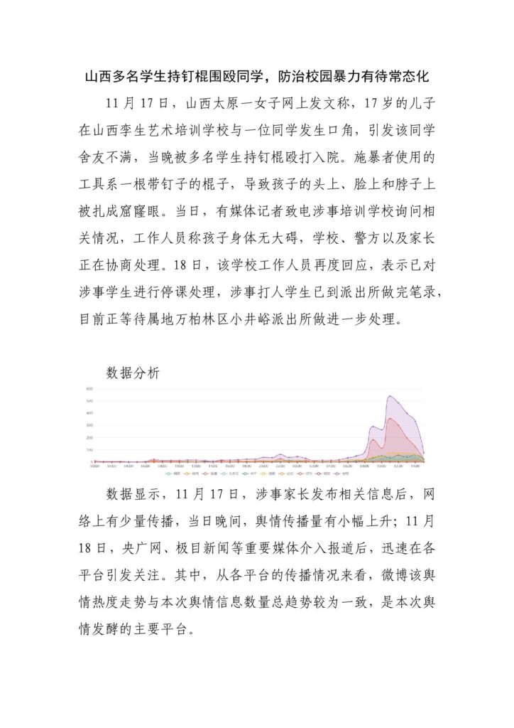 山西多名学生持钉棍围殴同学，防治校园暴力有待常态化
