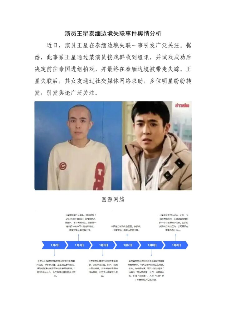 演员王星泰缅边境失联事件舆情分析