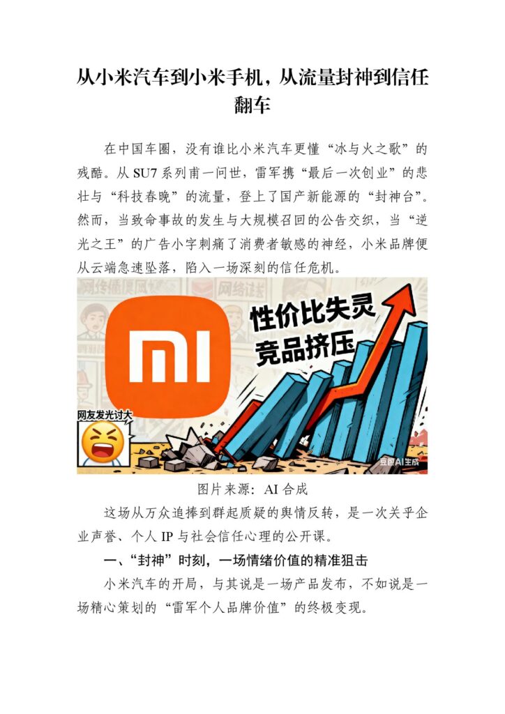 百章舆情观察：从小米汽车到小米手机 从流量封神到信任翻车