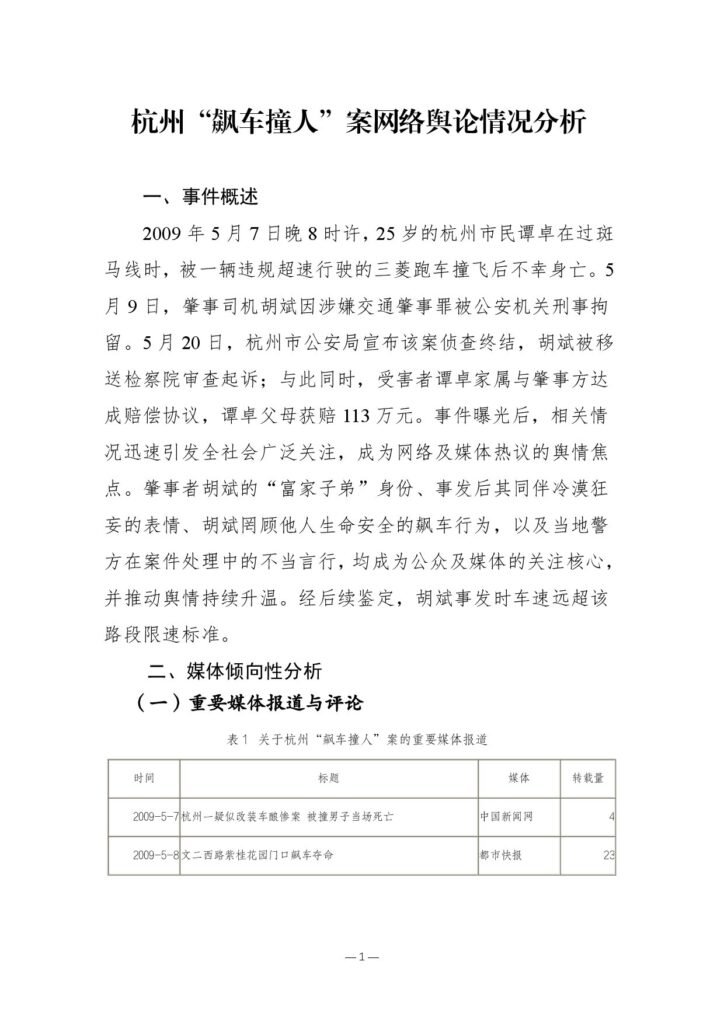 杭州“飙车撞人”案网络舆论情况分析