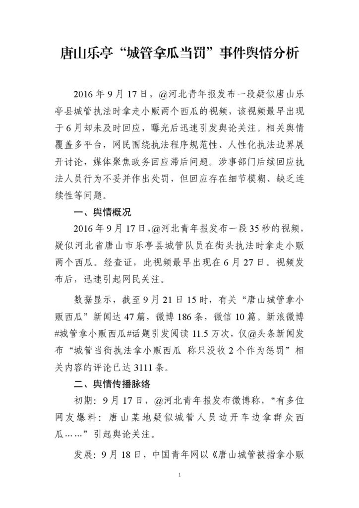 唐山乐亭“城管拿瓜当罚”事件舆情分析