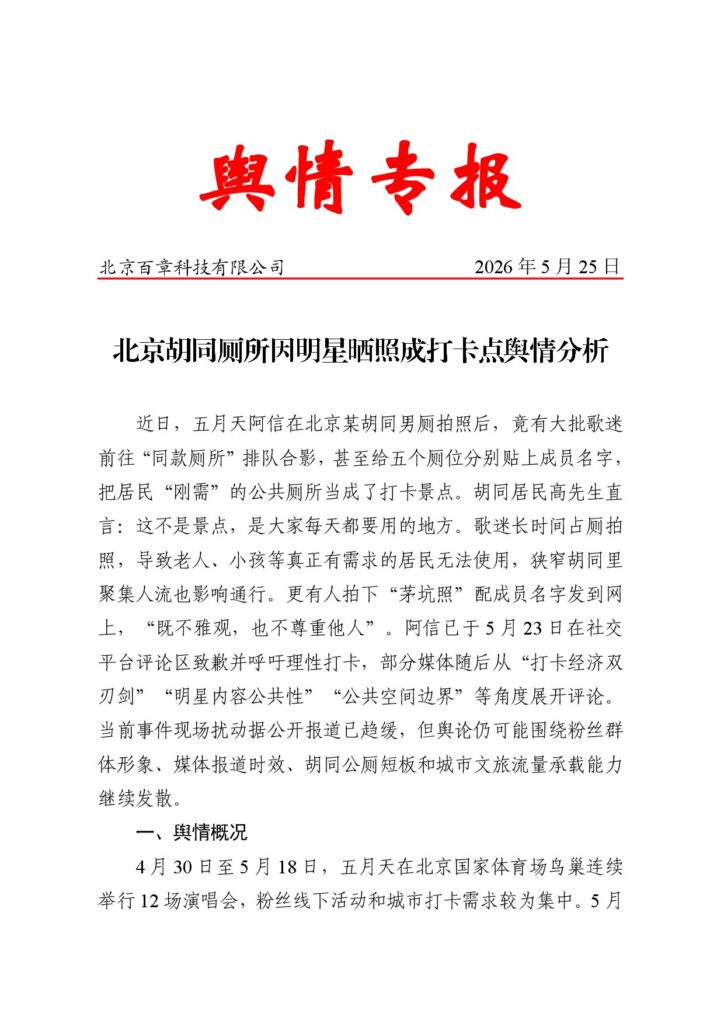 北京胡同厕所因明星晒照成打卡点舆情分析