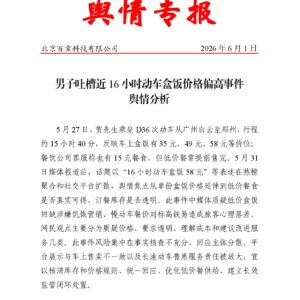 男子吐槽近16小时动车盒饭价格偏高事件舆情分析
